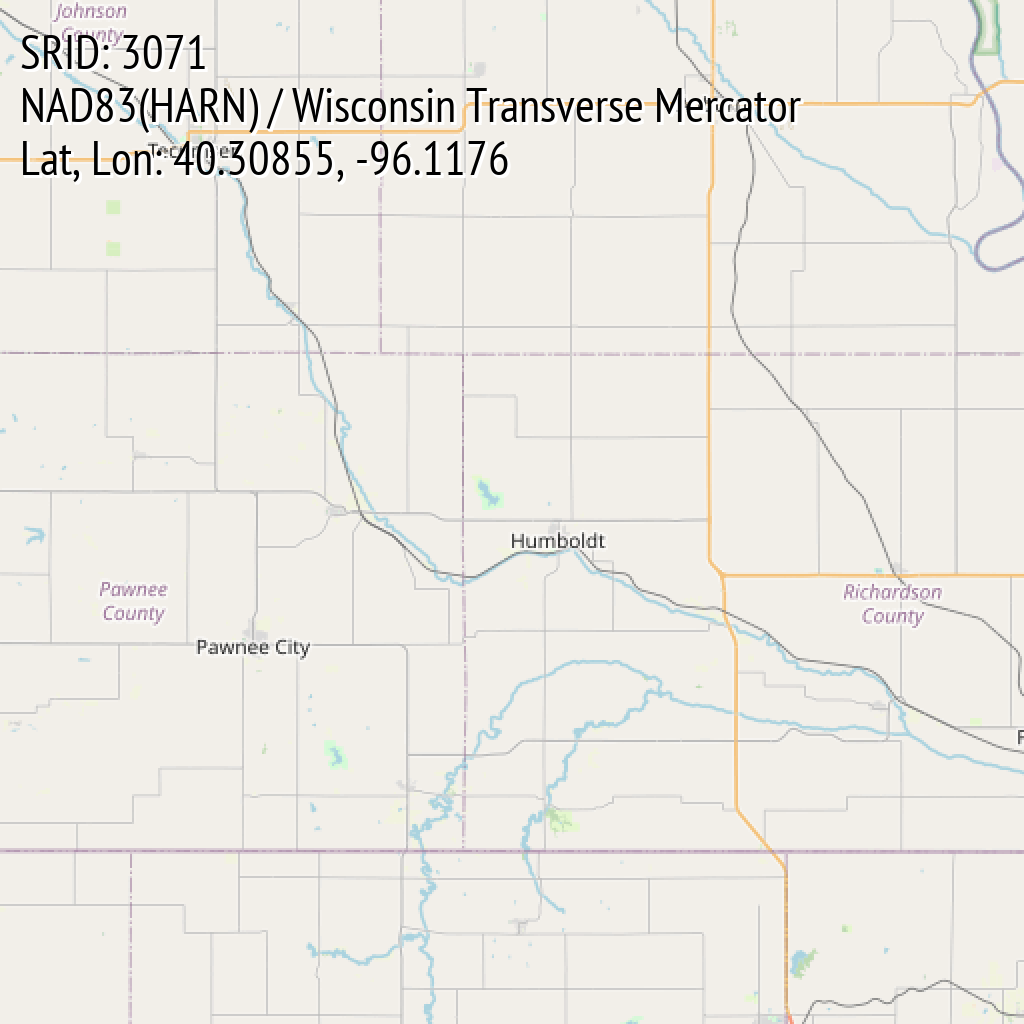 NAD83(HARN) / Wisconsin Transverse Mercator (SRID: 3071, Lat, Lon: 40.30855, -96.1176)