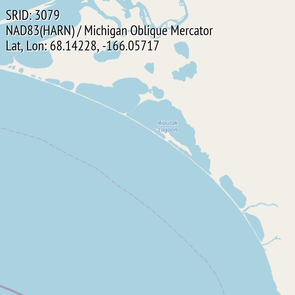NAD83(HARN) / Michigan Oblique Mercator (SRID: 3079, Lat, Lon: 68.14228, -166.05717)