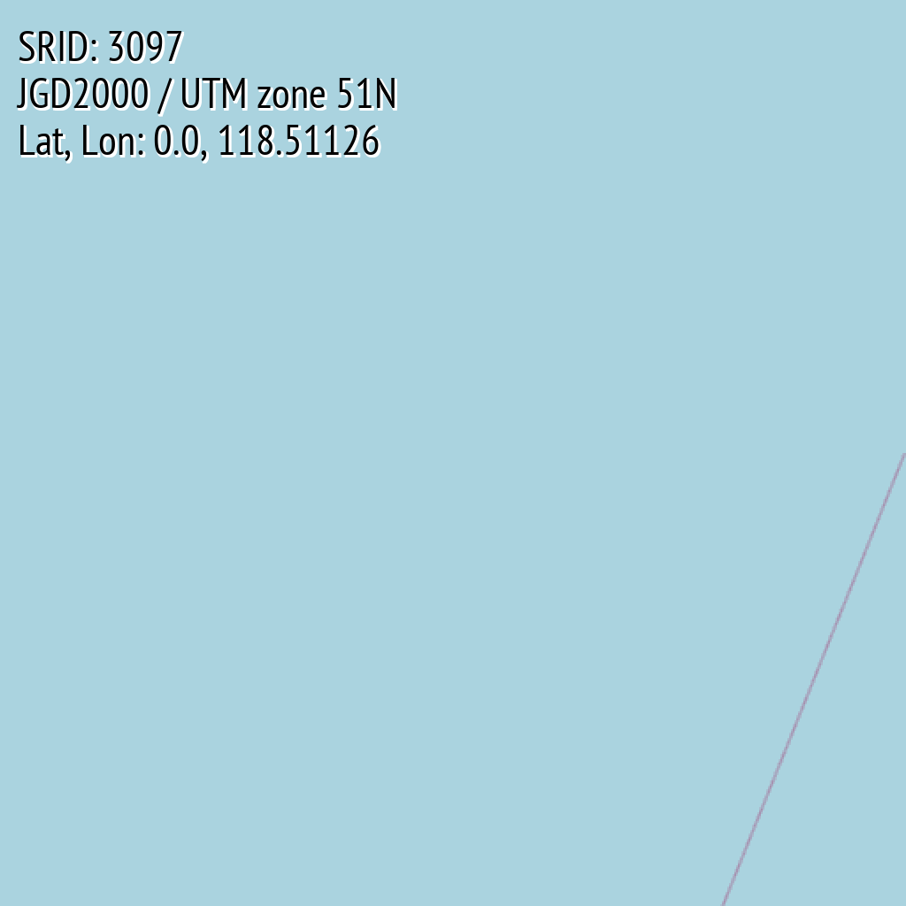 JGD2000 / UTM zone 51N (SRID: 3097, Lat, Lon: 0.0, 118.51126)
