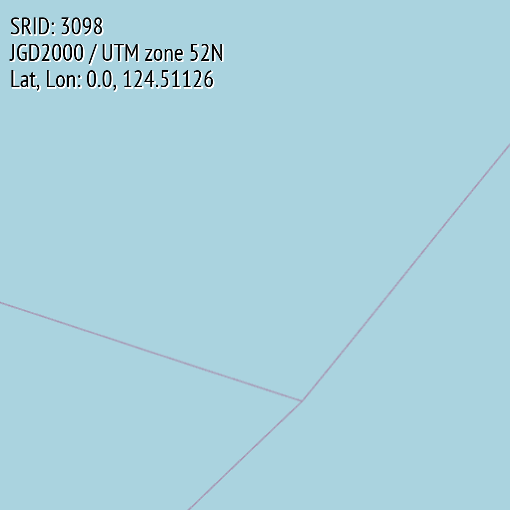 JGD2000 / UTM zone 52N (SRID: 3098, Lat, Lon: 0.0, 124.51126)