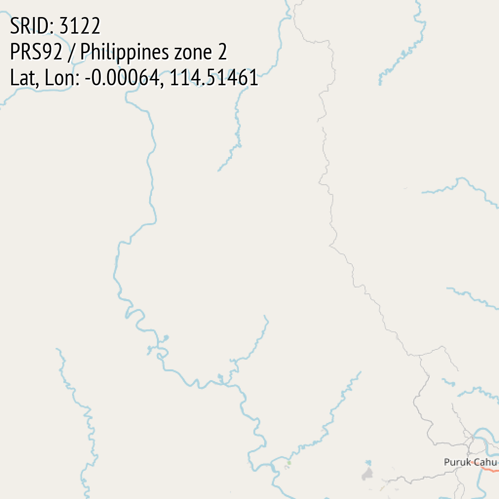 PRS92 / Philippines zone 2 (SRID: 3122, Lat, Lon: -0.00064, 114.51461)