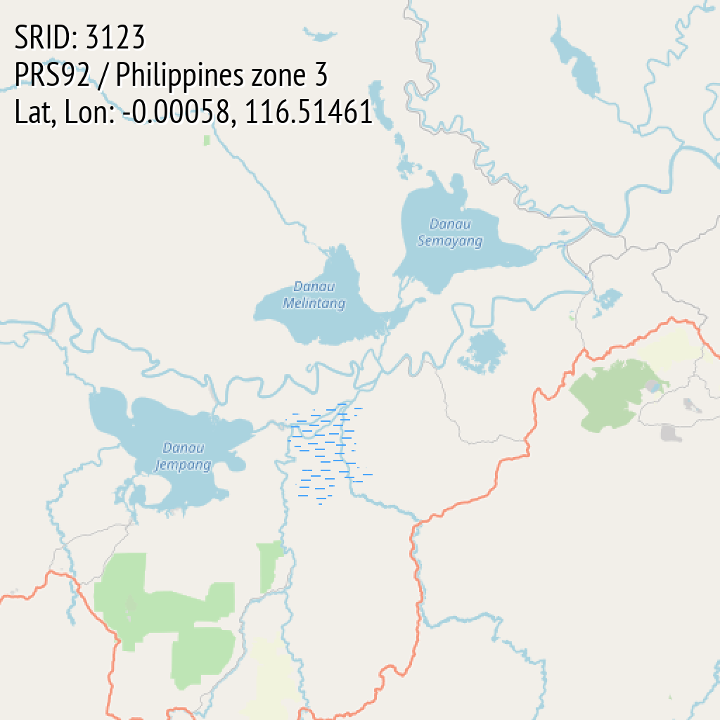 PRS92 / Philippines zone 3 (SRID: 3123, Lat, Lon: -0.00058, 116.51461)