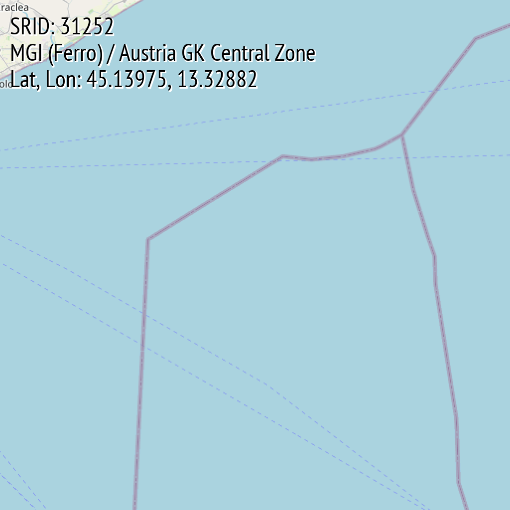 MGI (Ferro) / Austria GK Central Zone (SRID: 31252, Lat, Lon: 45.13975, 13.32882)