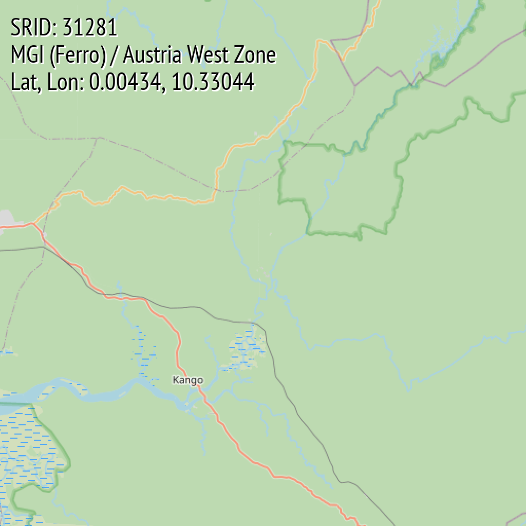 MGI (Ferro) / Austria West Zone (SRID: 31281, Lat, Lon: 0.00434, 10.33044)