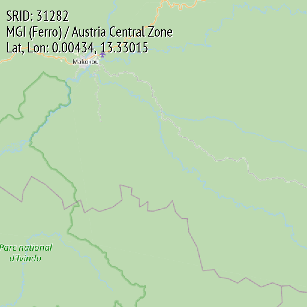 MGI (Ferro) / Austria Central Zone (SRID: 31282, Lat, Lon: 0.00434, 13.33015)