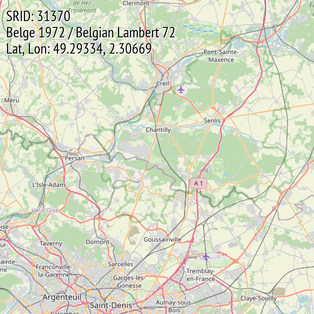 Belge 1972 / Belgian Lambert 72 (SRID: 31370, Lat, Lon: 49.29334, 2.30669)