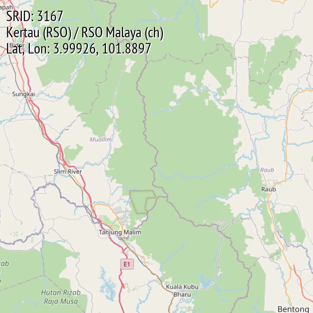 Kertau (RSO) / RSO Malaya (ch) (SRID: 3167, Lat, Lon: 3.99926, 101.8897)