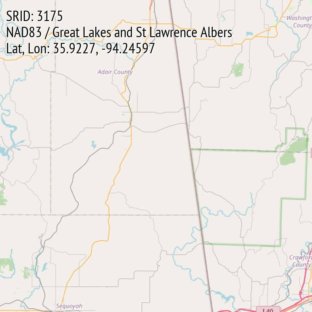 NAD83 / Great Lakes and St Lawrence Albers (SRID: 3175, Lat, Lon: 35.9227, -94.24597)