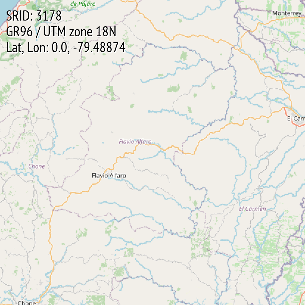 GR96 / UTM zone 18N (SRID: 3178, Lat, Lon: 0.0, -79.48874)