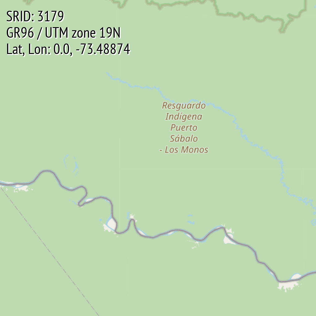 GR96 / UTM zone 19N (SRID: 3179, Lat, Lon: 0.0, -73.48874)