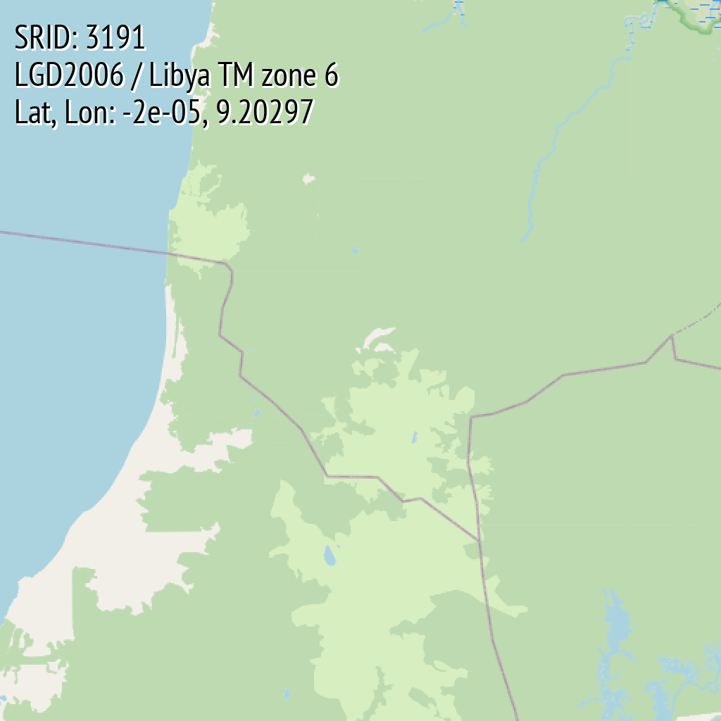 LGD2006 / Libya TM zone 6 (SRID: 3191, Lat, Lon: -2e-05, 9.20297)