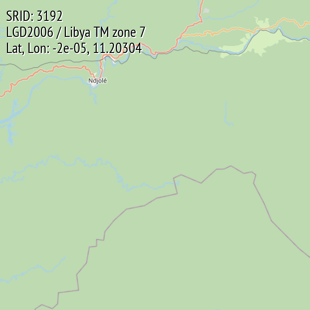 LGD2006 / Libya TM zone 7 (SRID: 3192, Lat, Lon: -2e-05, 11.20304)