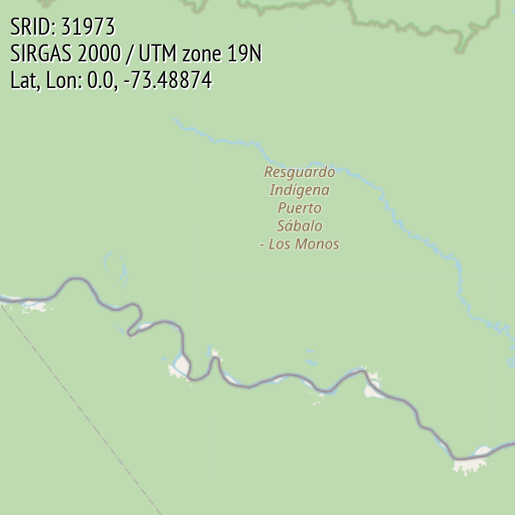 SIRGAS 2000 / UTM zone 19N (SRID: 31973, Lat, Lon: 0.0, -73.48874)