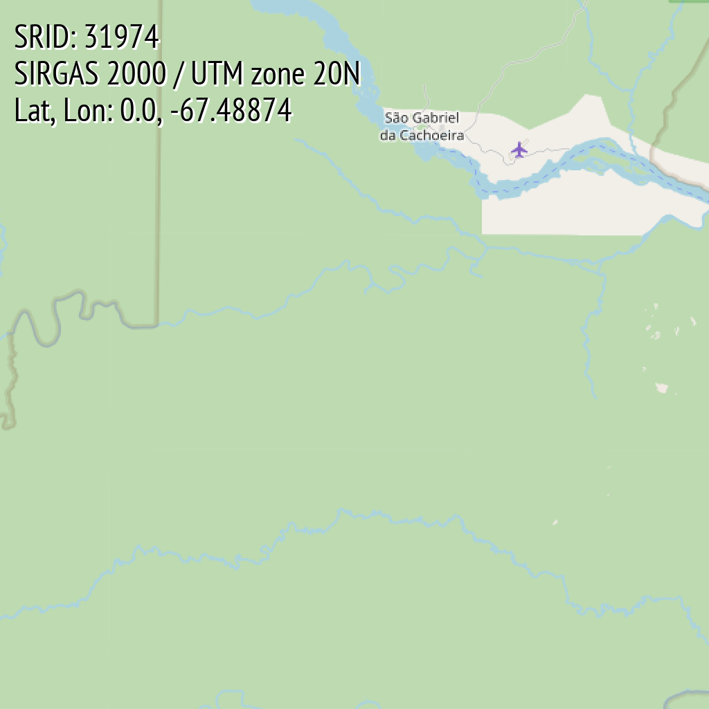SIRGAS 2000 / UTM zone 20N (SRID: 31974, Lat, Lon: 0.0, -67.48874)