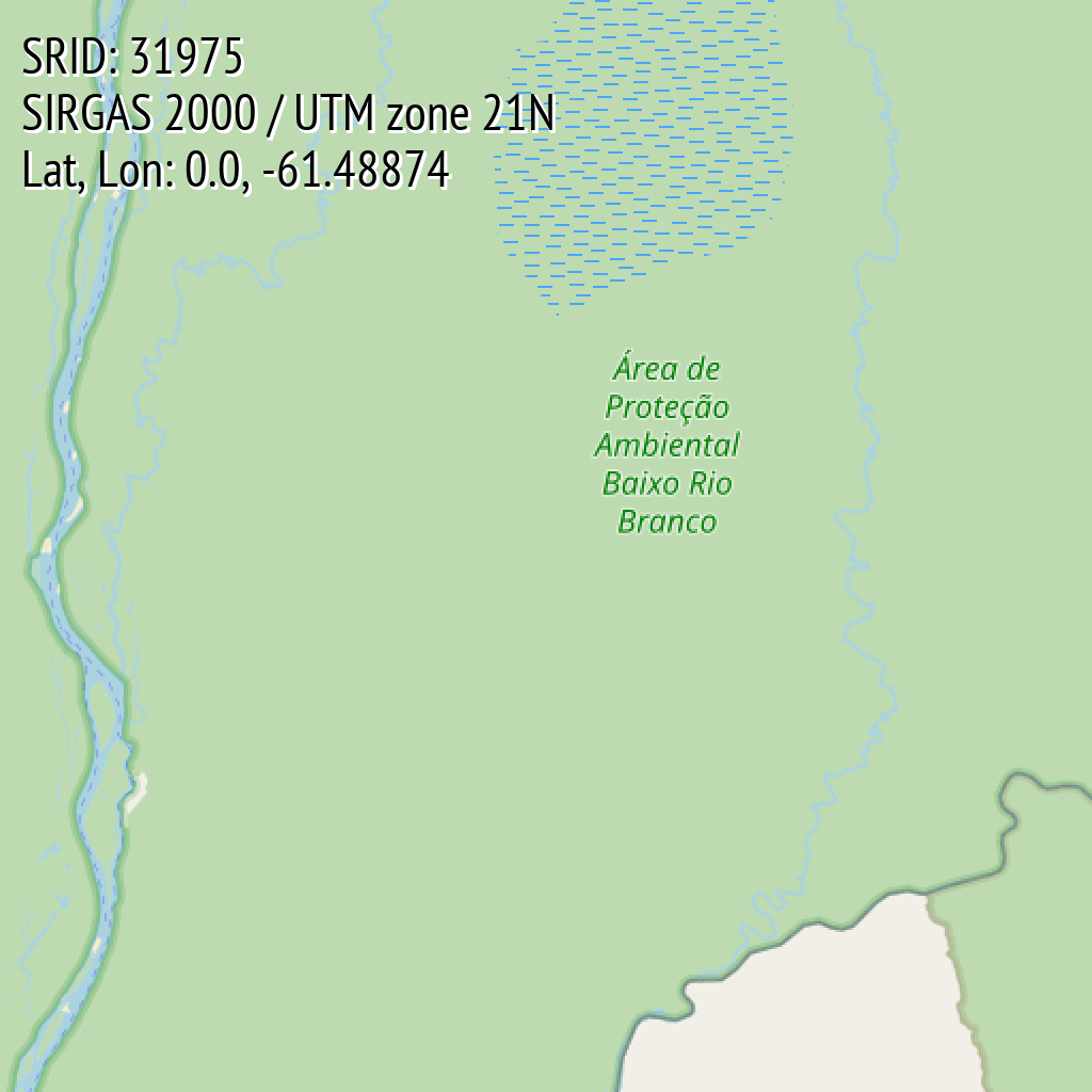 SIRGAS 2000 / UTM zone 21N (SRID: 31975, Lat, Lon: 0.0, -61.48874)