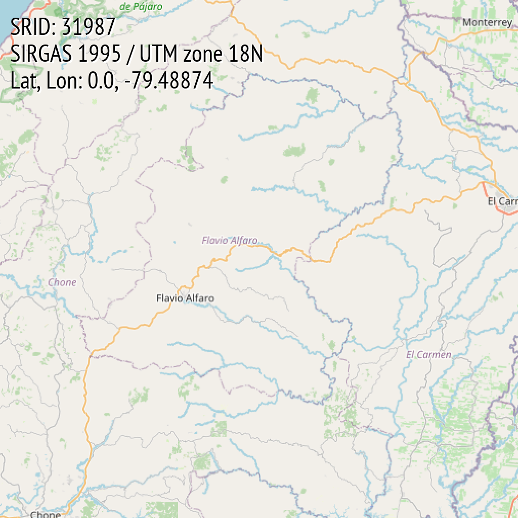 SIRGAS 1995 / UTM zone 18N (SRID: 31987, Lat, Lon: 0.0, -79.48874)