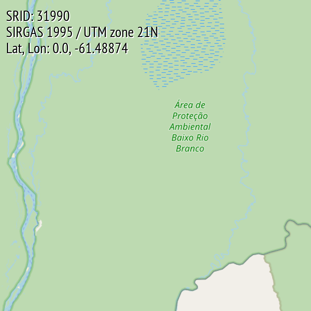 SIRGAS 1995 / UTM zone 21N (SRID: 31990, Lat, Lon: 0.0, -61.48874)