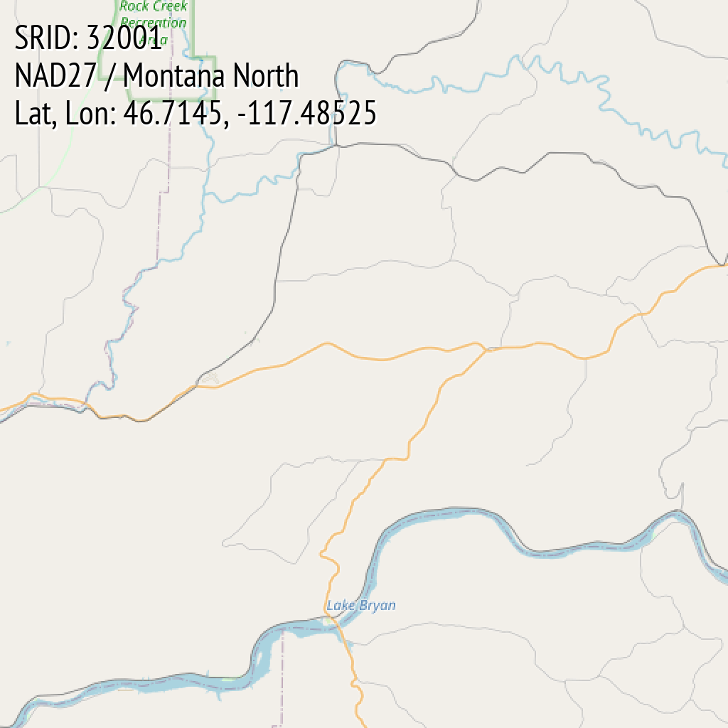 NAD27 / Montana North (SRID: 32001, Lat, Lon: 46.7145, -117.48525)