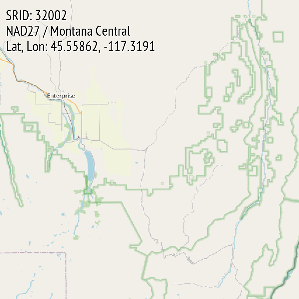 NAD27 / Montana Central (SRID: 32002, Lat, Lon: 45.55862, -117.3191)