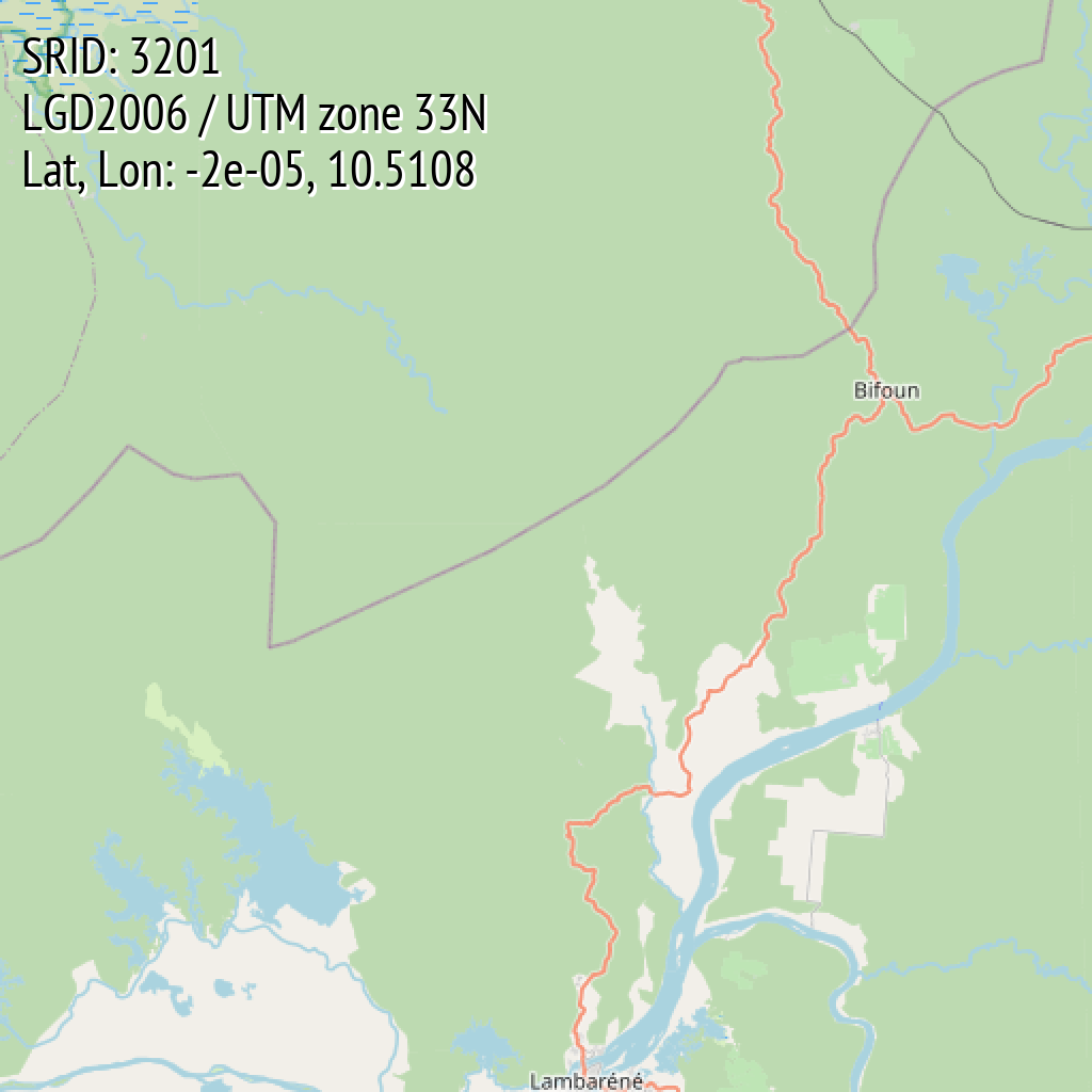 LGD2006 / UTM zone 33N (SRID: 3201, Lat, Lon: -2e-05, 10.5108)