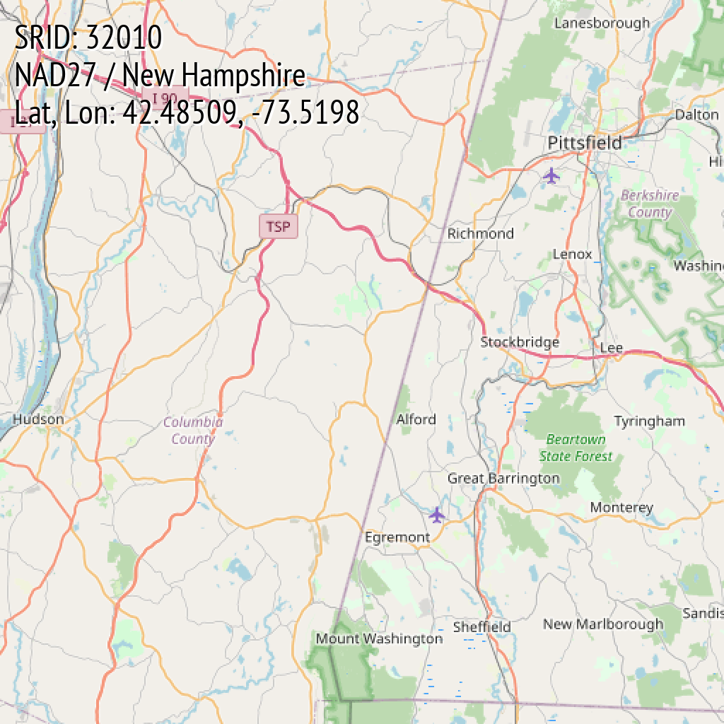 NAD27 / New Hampshire (SRID: 32010, Lat, Lon: 42.48509, -73.5198)