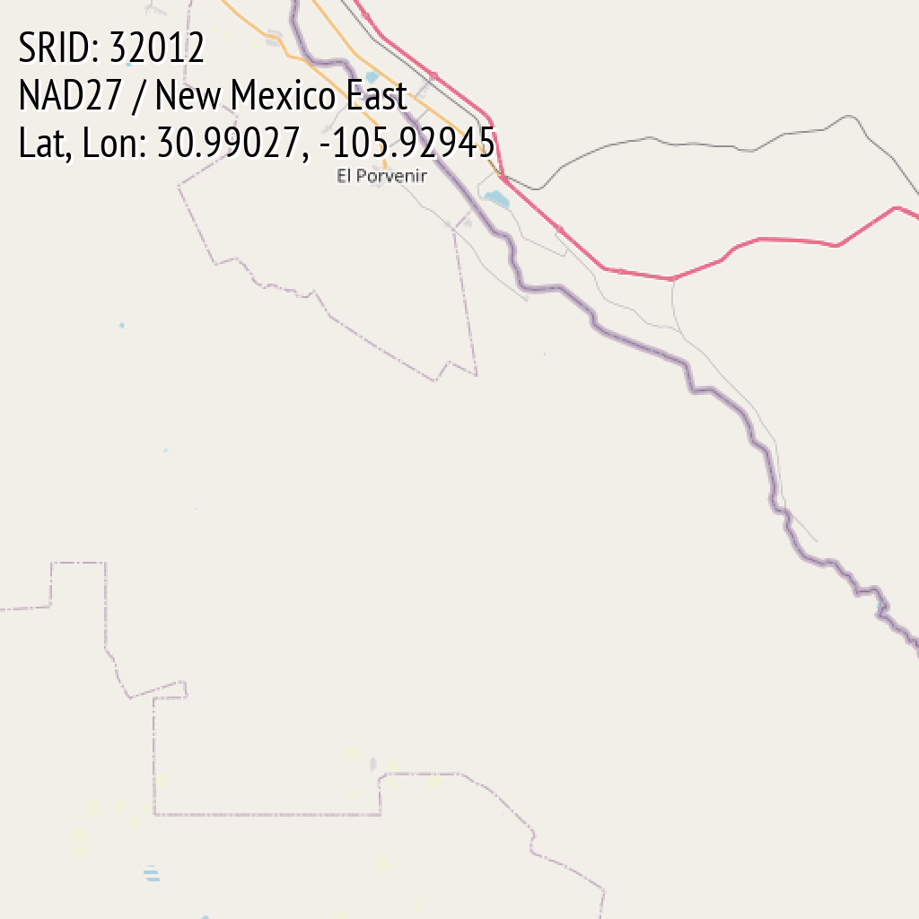 NAD27 / New Mexico East (SRID: 32012, Lat, Lon: 30.99027, -105.92945)