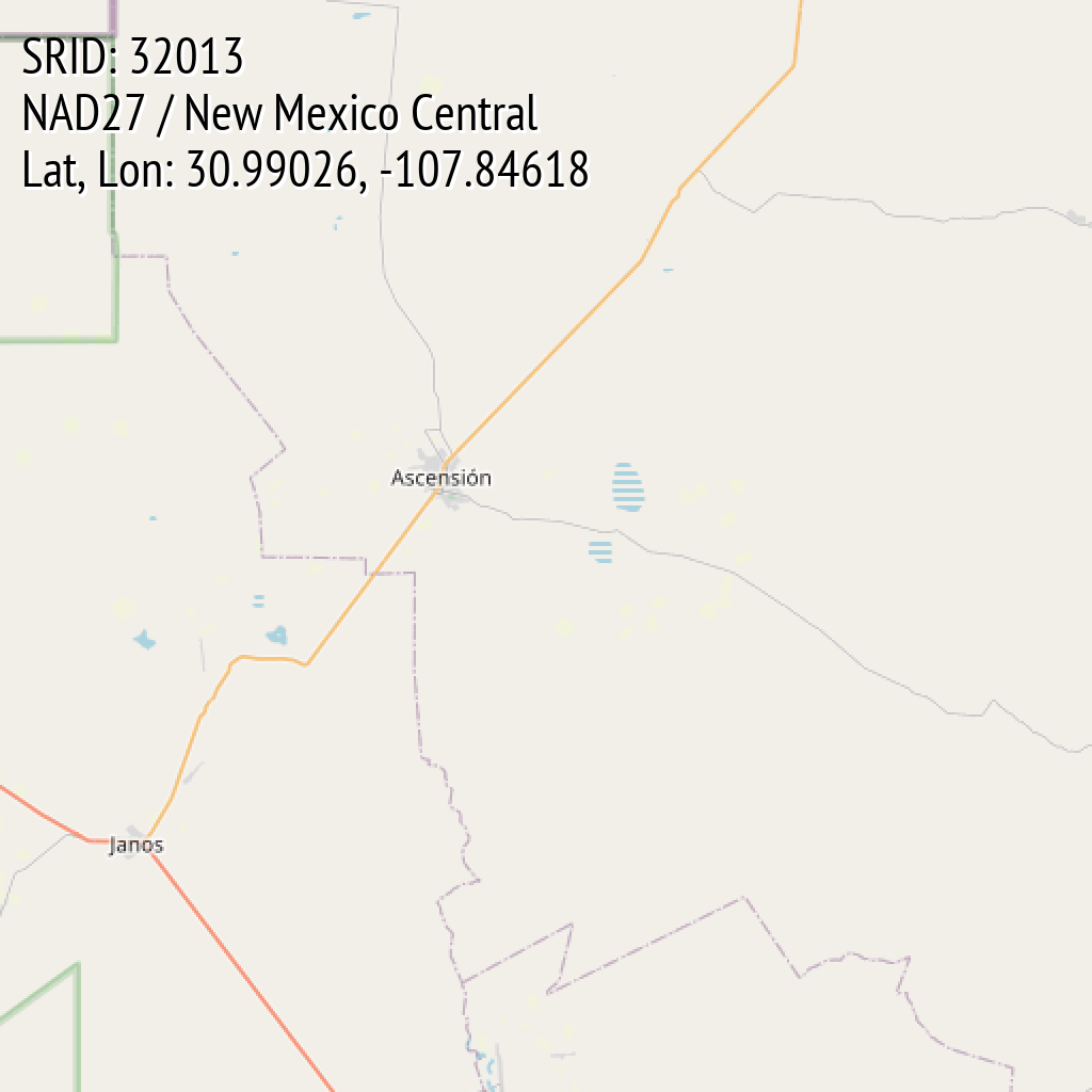 NAD27 / New Mexico Central (SRID: 32013, Lat, Lon: 30.99026, -107.84618)