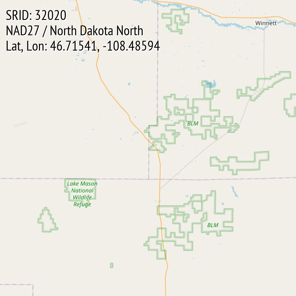 NAD27 / North Dakota North (SRID: 32020, Lat, Lon: 46.71541, -108.48594)