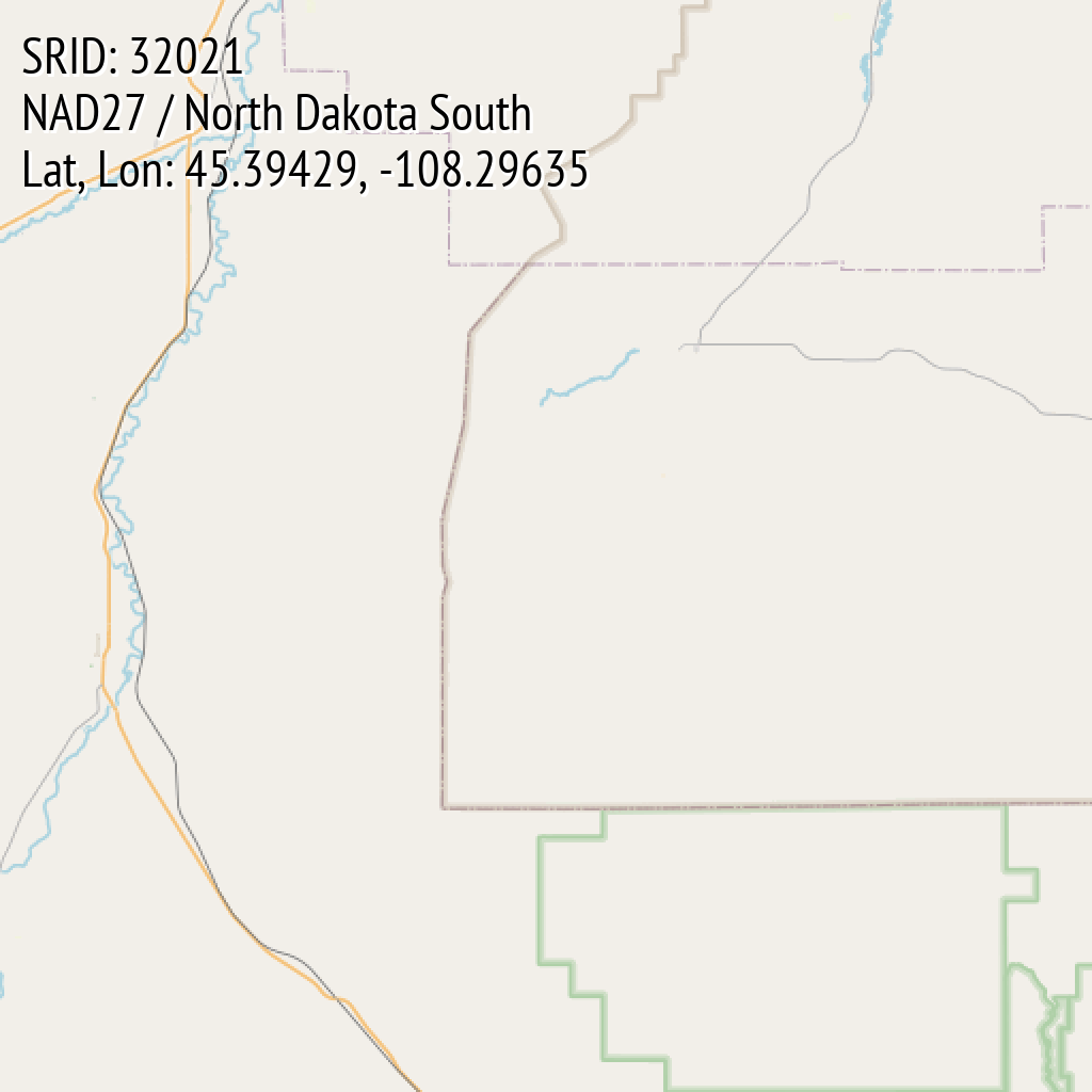 NAD27 / North Dakota South (SRID: 32021, Lat, Lon: 45.39429, -108.29635)
