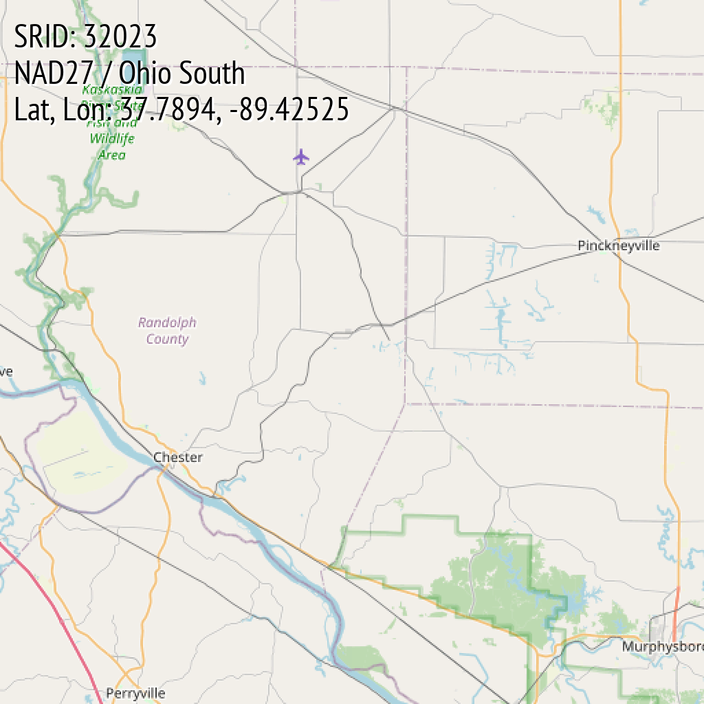 NAD27 / Ohio South (SRID: 32023, Lat, Lon: 37.7894, -89.42525)