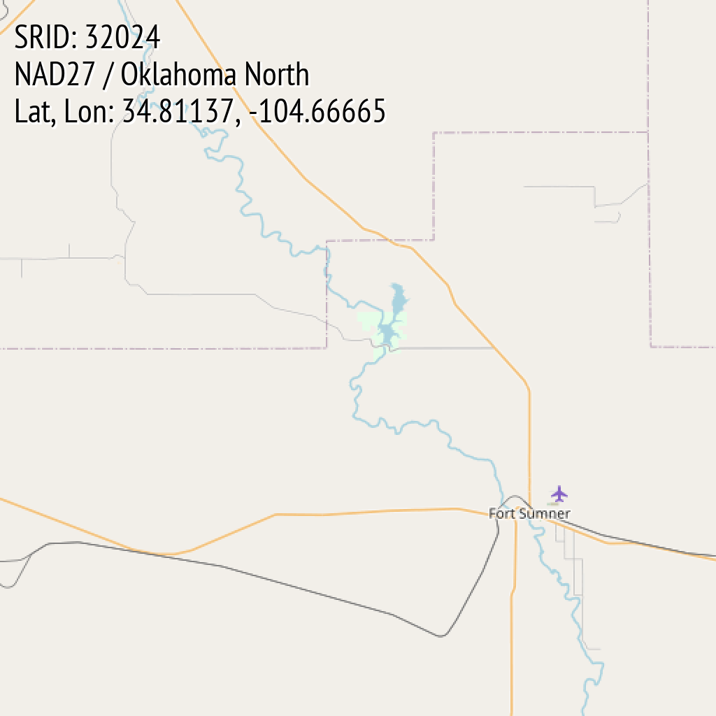 NAD27 / Oklahoma North (SRID: 32024, Lat, Lon: 34.81137, -104.66665)