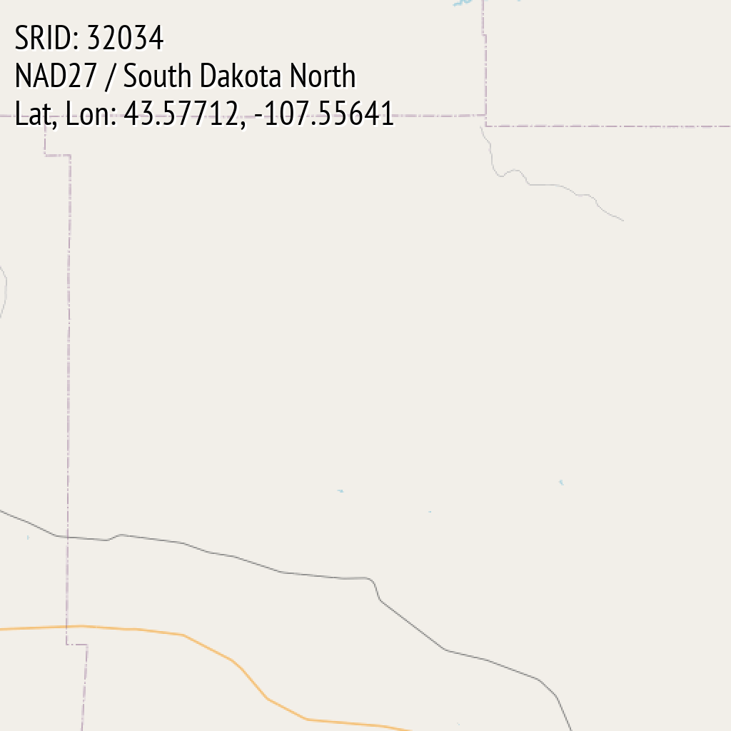 NAD27 / South Dakota North (SRID: 32034, Lat, Lon: 43.57712, -107.55641)