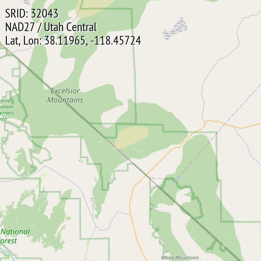 NAD27 / Utah Central (SRID: 32043, Lat, Lon: 38.11965, -118.45724)