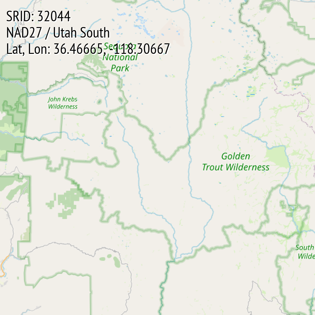 NAD27 / Utah South (SRID: 32044, Lat, Lon: 36.46665, -118.30667)
