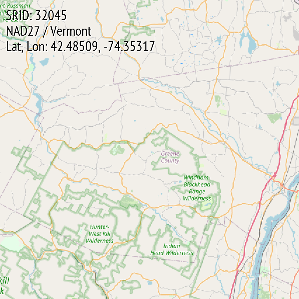 NAD27 / Vermont (SRID: 32045, Lat, Lon: 42.48509, -74.35317)