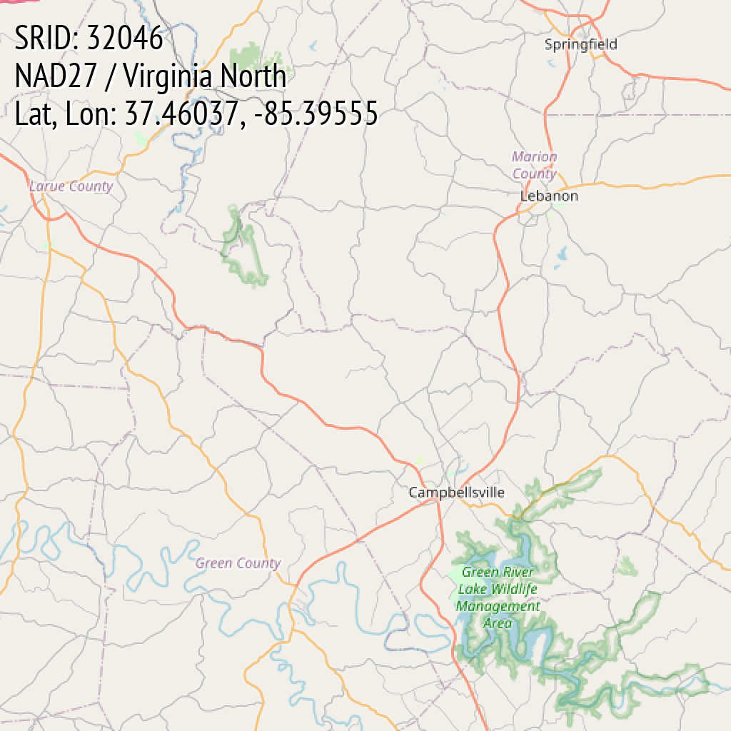 NAD27 / Virginia North (SRID: 32046, Lat, Lon: 37.46037, -85.39555)