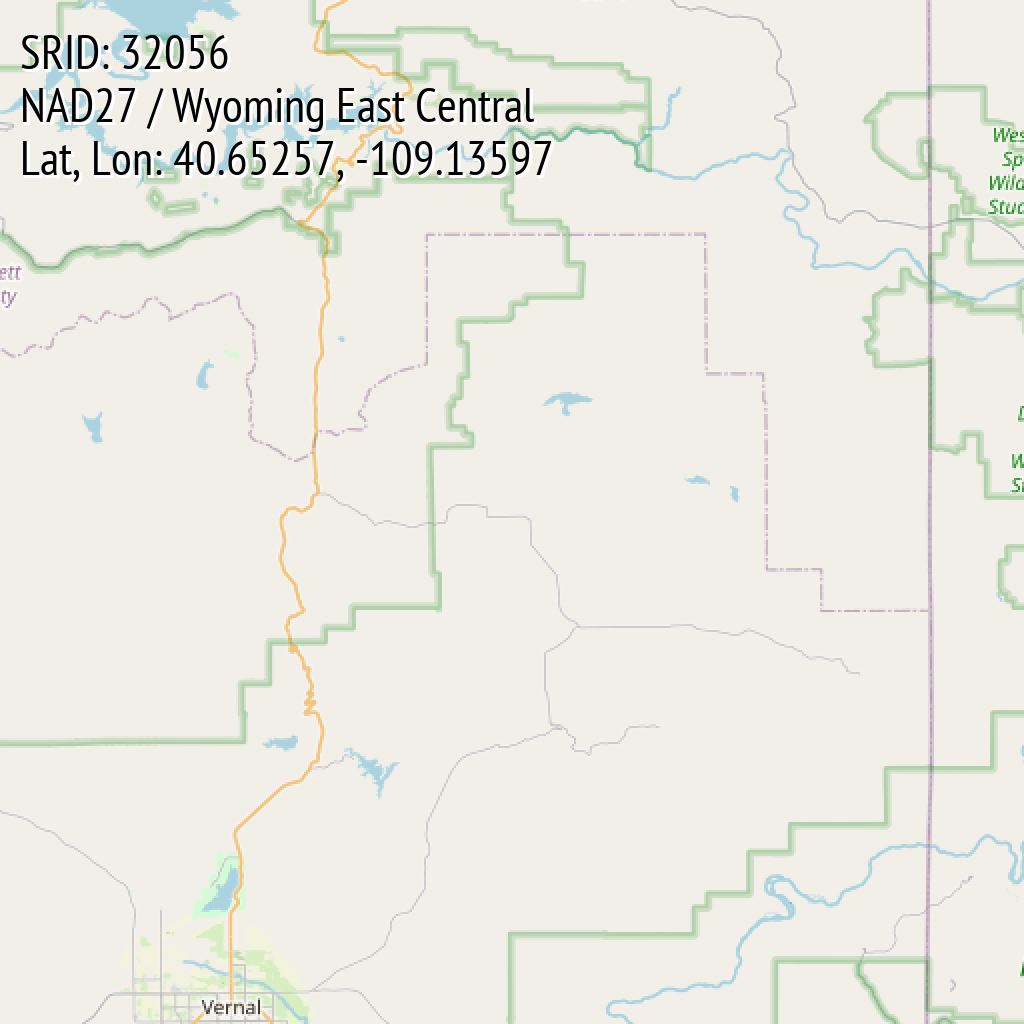 NAD27 / Wyoming East Central (SRID: 32056, Lat, Lon: 40.65257, -109.13597)