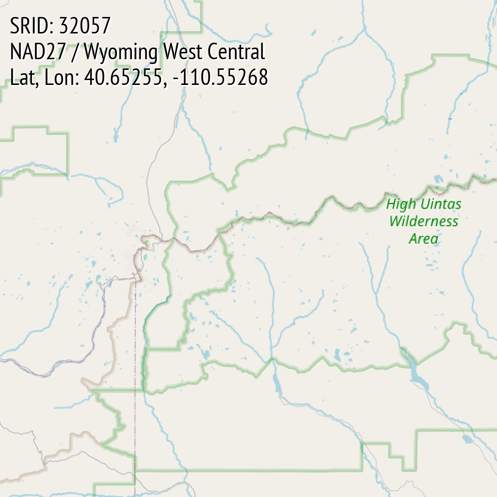 NAD27 / Wyoming West Central (SRID: 32057, Lat, Lon: 40.65255, -110.55268)