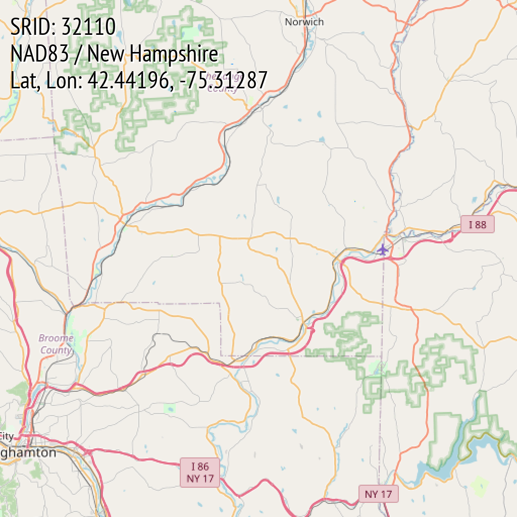 NAD83 / New Hampshire (SRID: 32110, Lat, Lon: 42.44196, -75.31287)