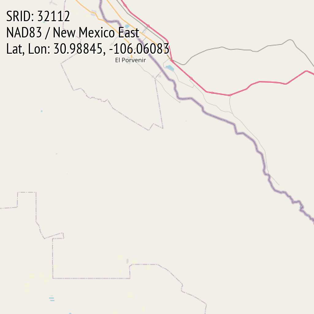NAD83 / New Mexico East (SRID: 32112, Lat, Lon: 30.98845, -106.06083)