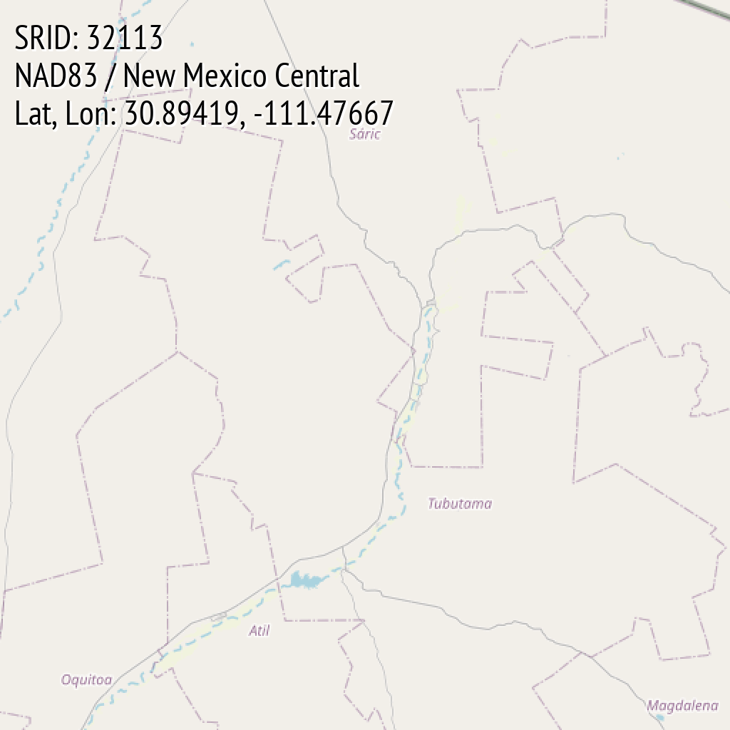 NAD83 / New Mexico Central (SRID: 32113, Lat, Lon: 30.89419, -111.47667)