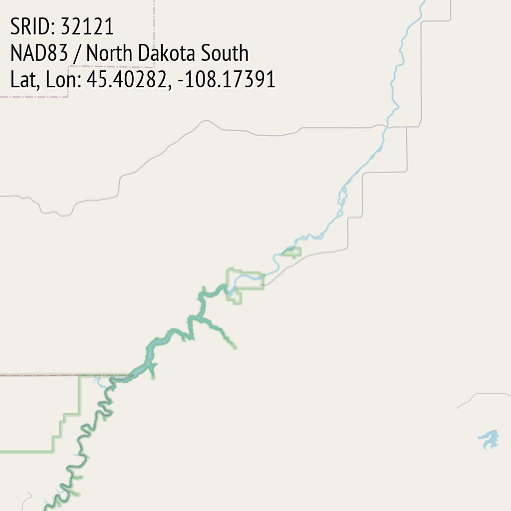 NAD83 / North Dakota South (SRID: 32121, Lat, Lon: 45.40282, -108.17391)
