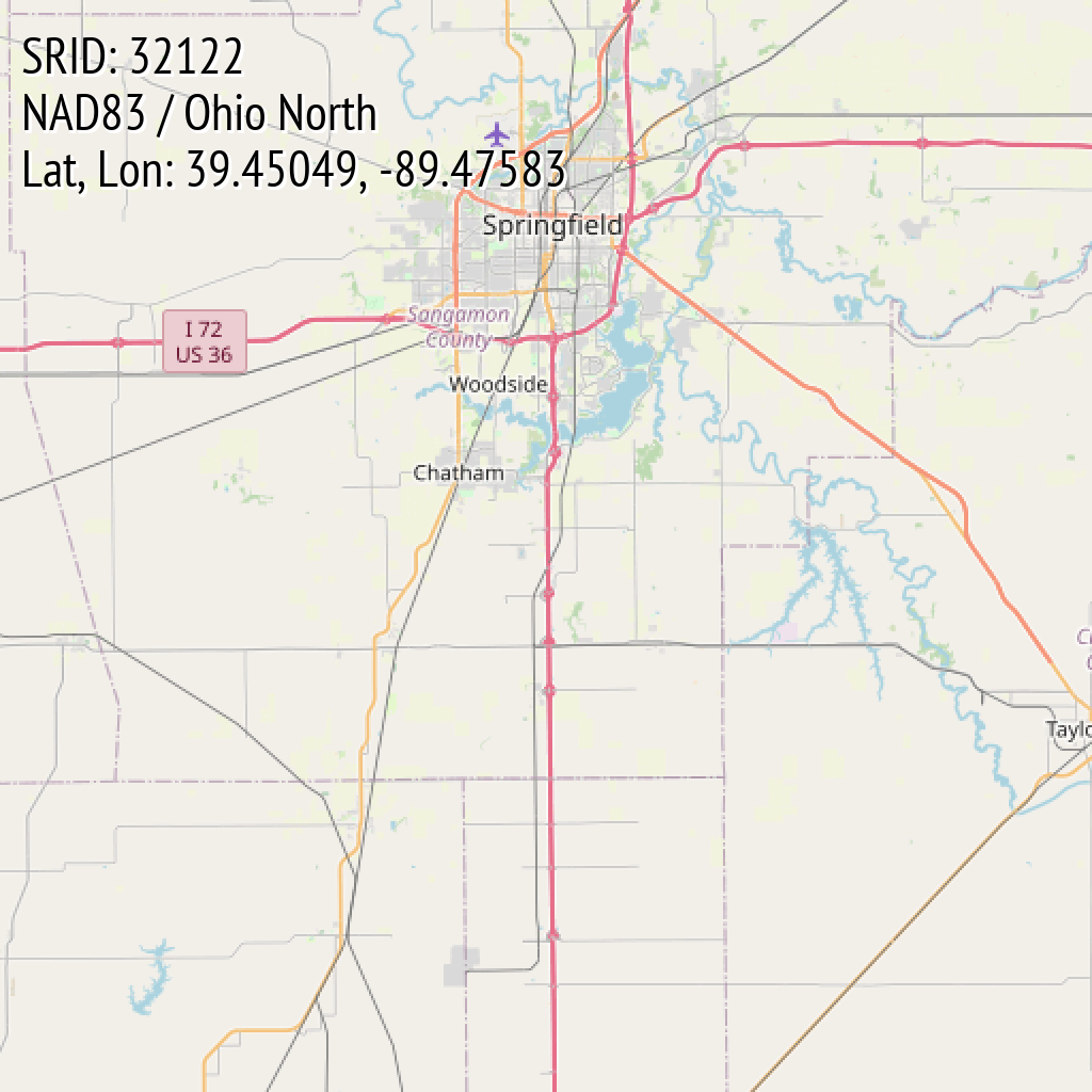 NAD83 / Ohio North (SRID: 32122, Lat, Lon: 39.45049, -89.47583)