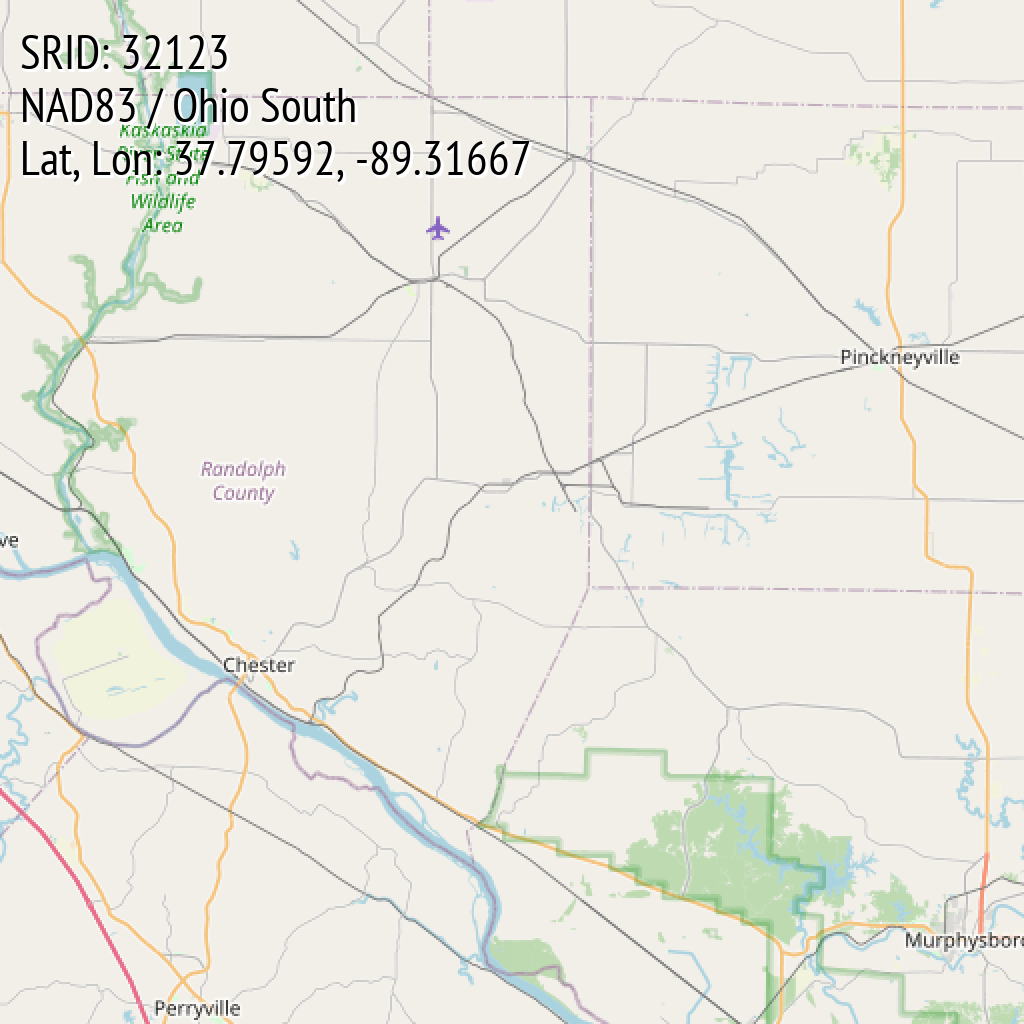 NAD83 / Ohio South (SRID: 32123, Lat, Lon: 37.79592, -89.31667)