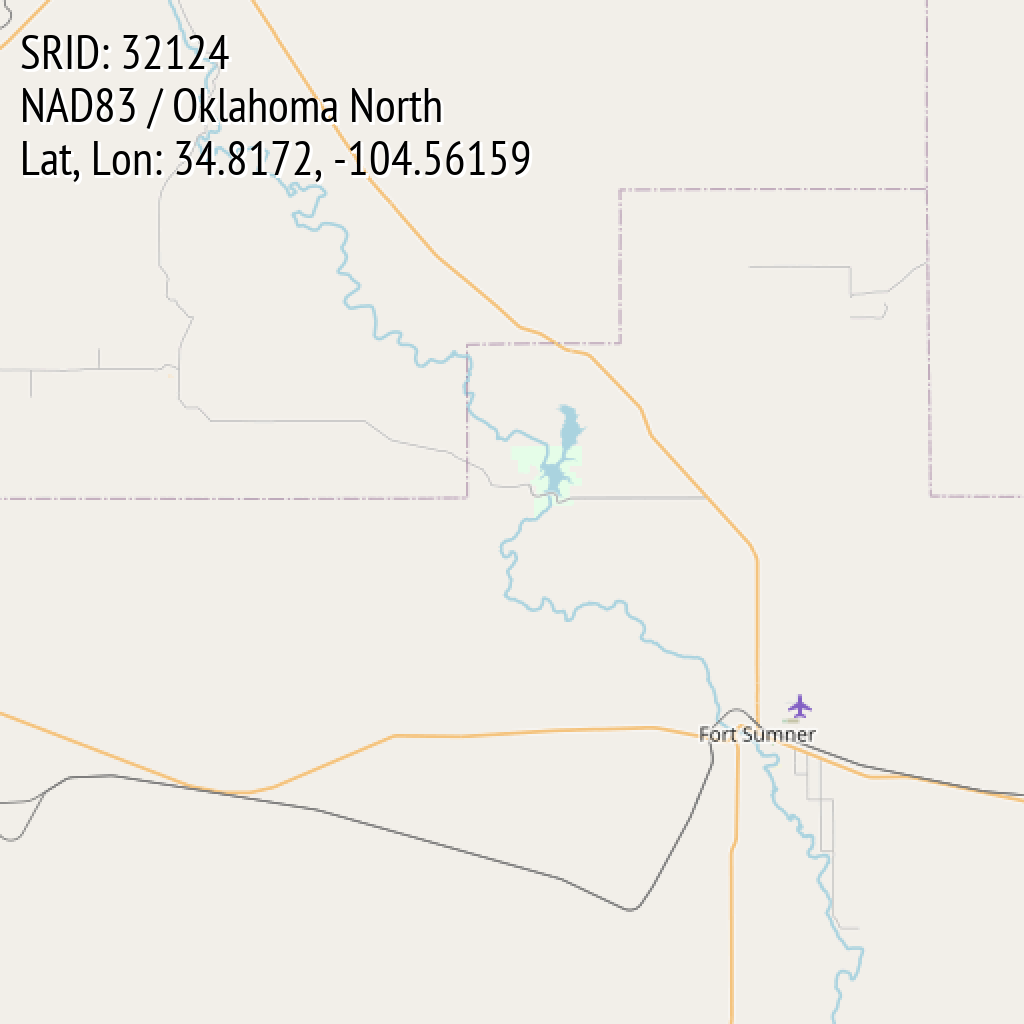 NAD83 / Oklahoma North (SRID: 32124, Lat, Lon: 34.8172, -104.56159)