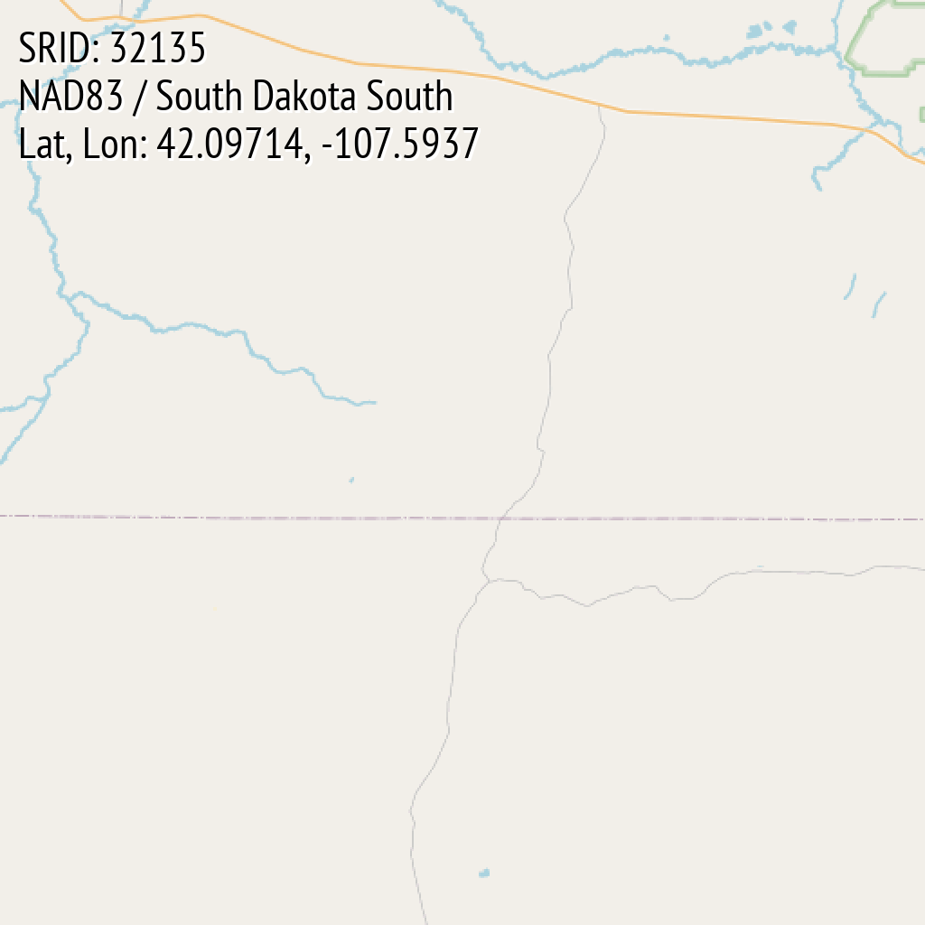 NAD83 / South Dakota South (SRID: 32135, Lat, Lon: 42.09714, -107.5937)