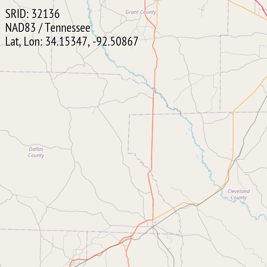 NAD83 / Tennessee (SRID: 32136, Lat, Lon: 34.15347, -92.50867)