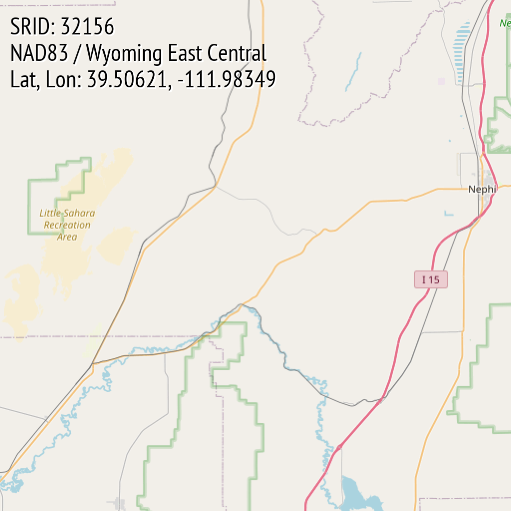 NAD83 / Wyoming East Central (SRID: 32156, Lat, Lon: 39.50621, -111.98349)