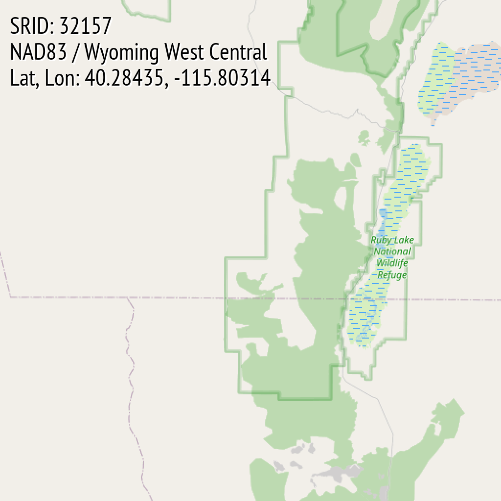 NAD83 / Wyoming West Central (SRID: 32157, Lat, Lon: 40.28435, -115.80314)
