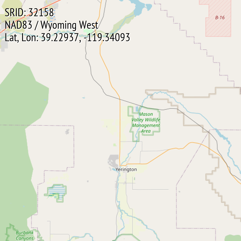 NAD83 / Wyoming West (SRID: 32158, Lat, Lon: 39.22937, -119.34093)